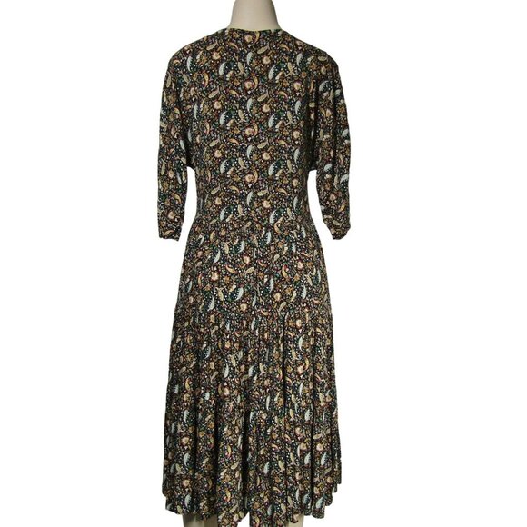 ZARA Button Front XS Paisley Floral Gypsy Boho Whimsigoth Witchy Midi Dress - Picture 6 of 10